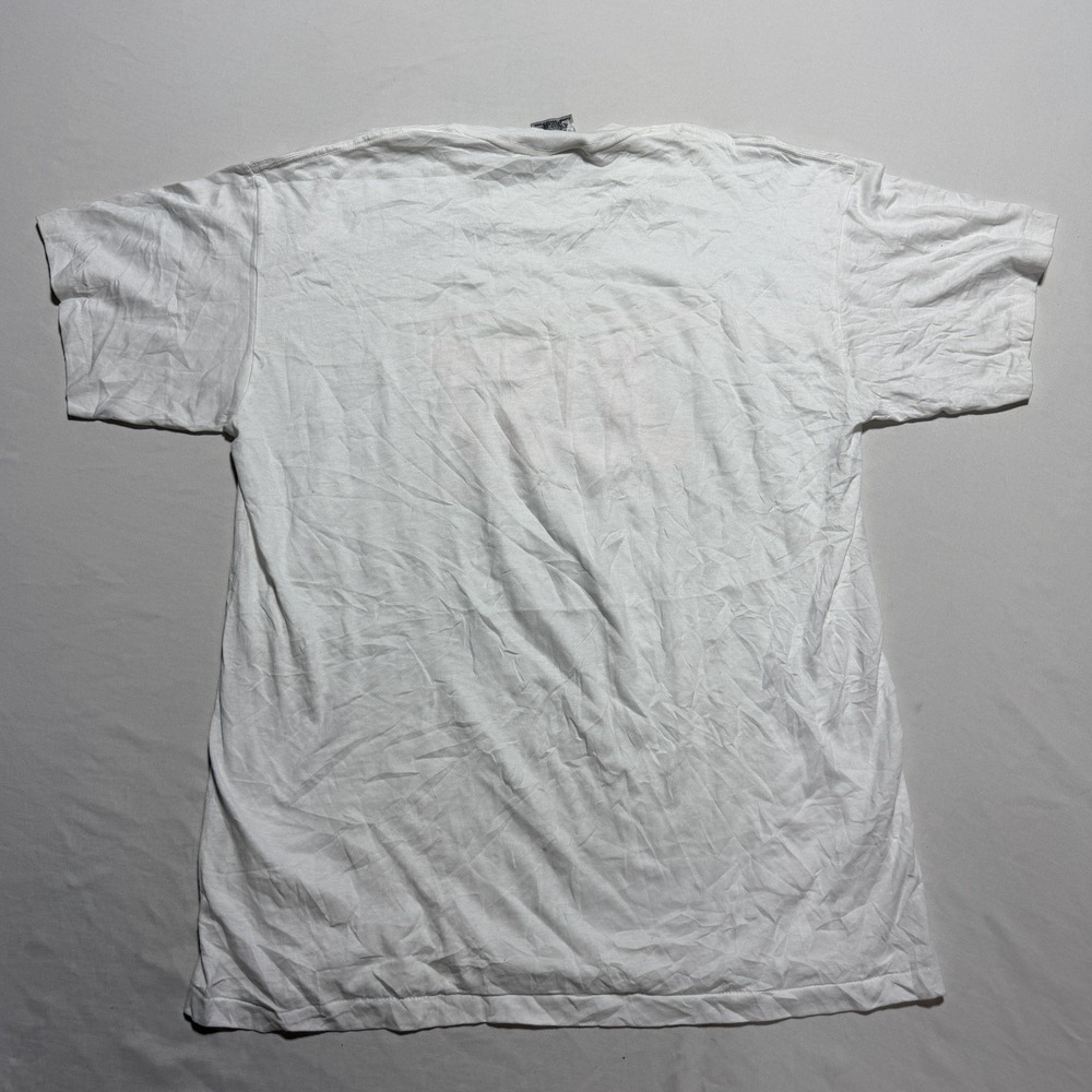 Vintage 90s Oneita JUST Neon Parody Graphic Tee XL White Pink Green Stars - Picture 10 of 10